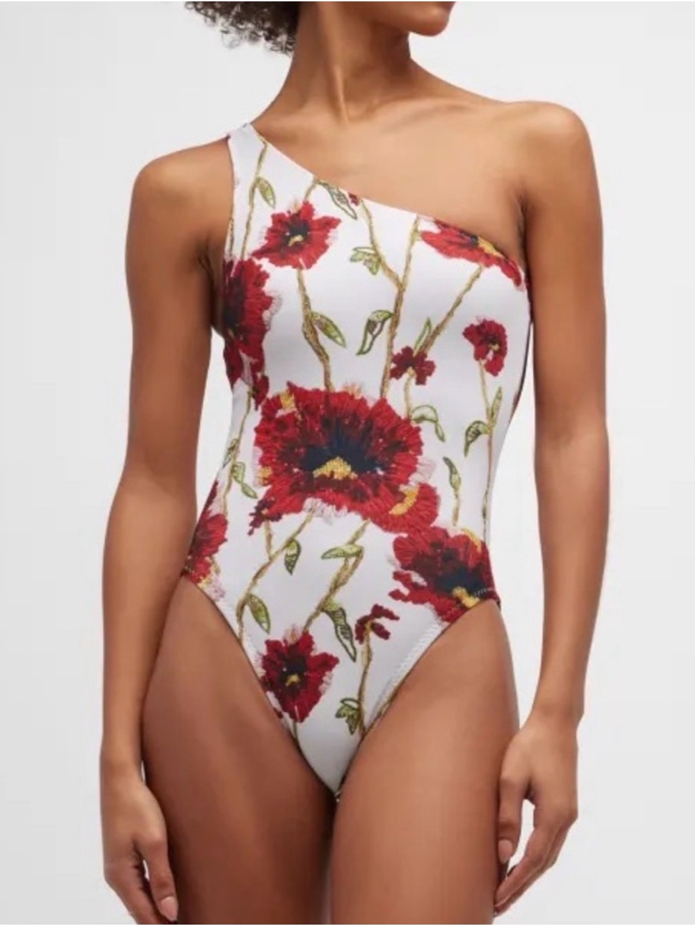 Norma Kamali NWT One-Shoulder White Poppy Mio Swimsuit Medium